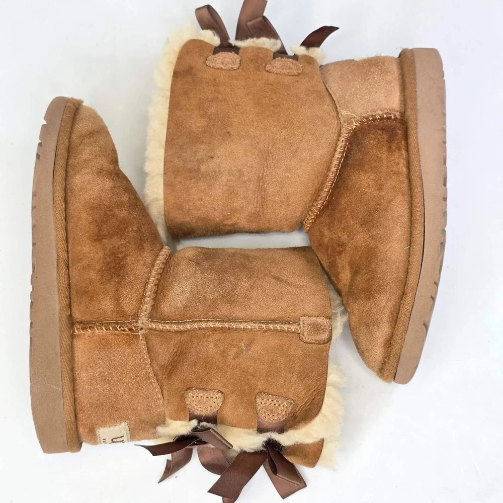 UGG Bailey Bow II Toddler Boots Size 12 Chestnut Brown Suede Sheepskin Shoes